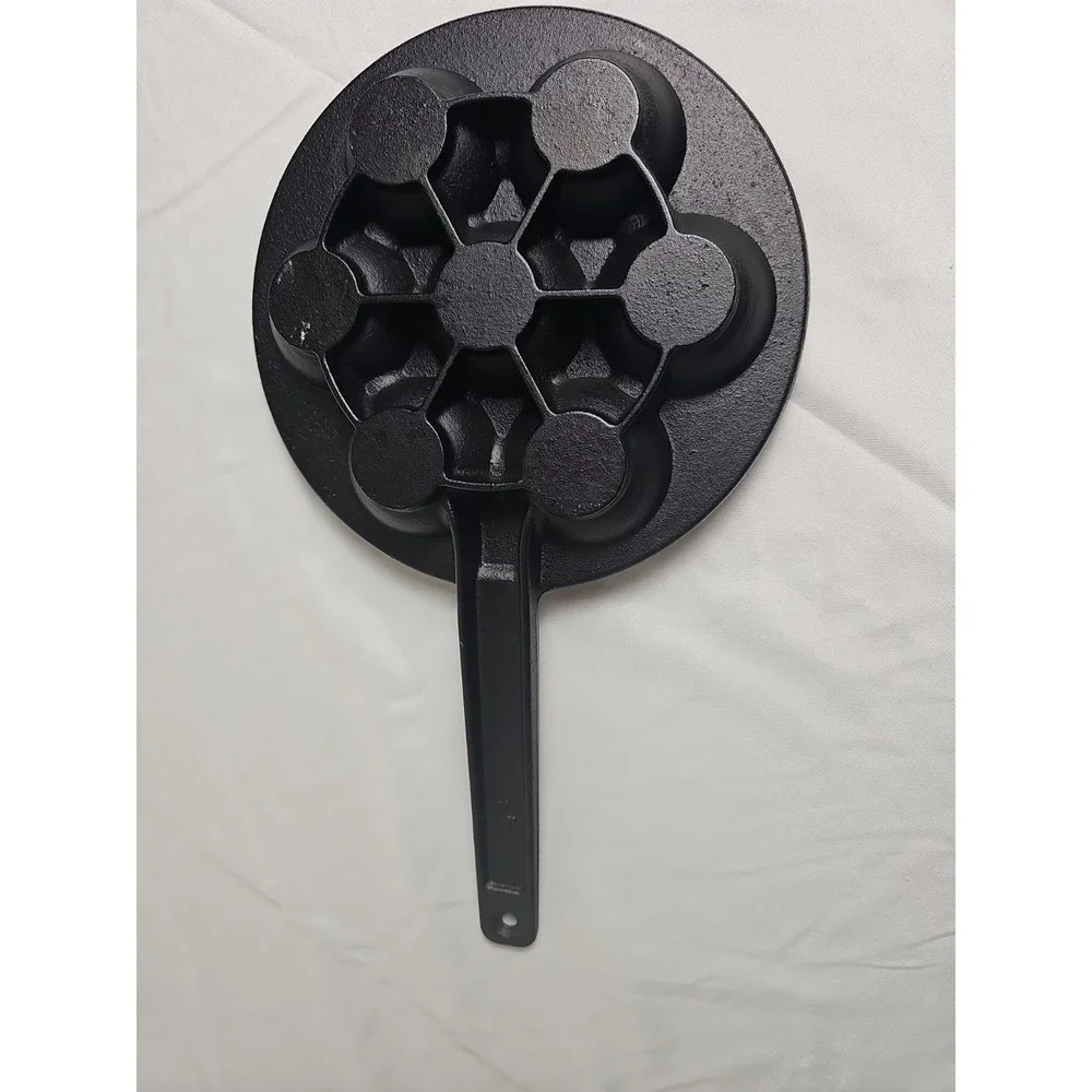 Vintage Cast Iron Aebleskiver Pan 7-Hole Danish Pancake Puffs Egg Poacher